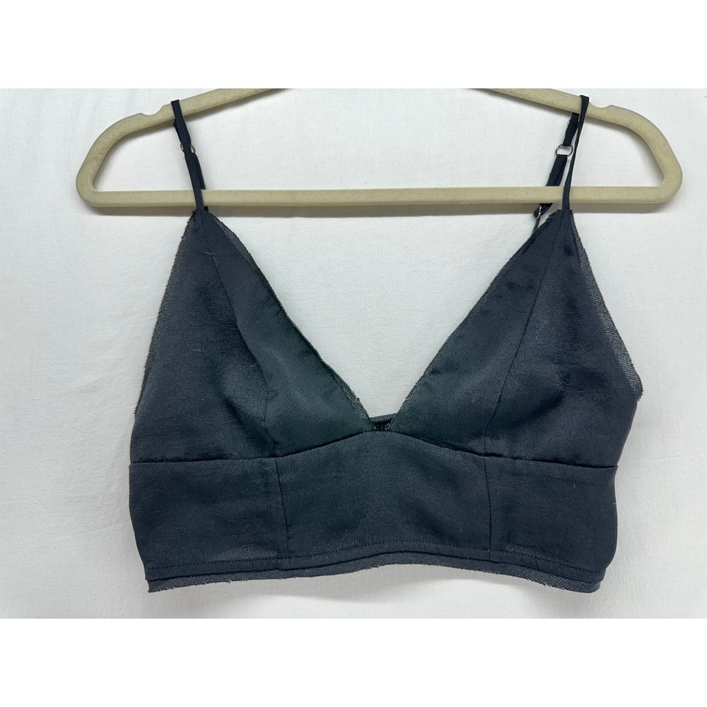Intimately Free People Black V-Neck Smocked Back Bralette Crop Top XS OB1125509